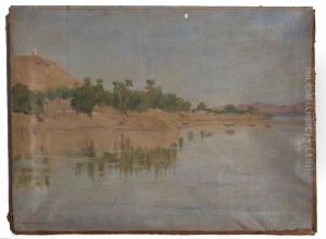 Desert Landscape By The Shore Of Ariver,lake, 
Or Sea by Robert David Gauley