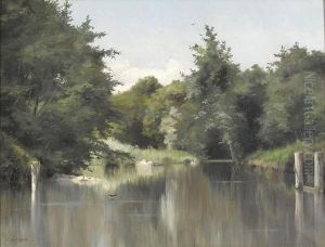 Sommerliche Flussuferpartie. by Fernand Gaulis