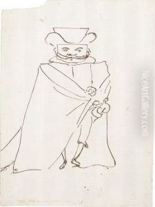 Caricature Of A Man With Long Moustaches Wearing A Hat And Acloak