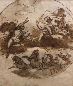 Heavenly Scene With Angels And Galloping Horses by Giovanni Battista (Baciccio) Gaulli