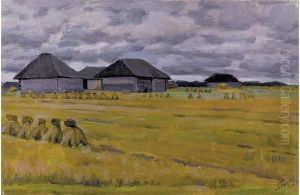 Landscape With Haystacks by Alexandre Fedorovich Gaush