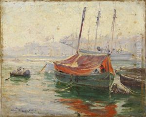Coin De Port Dans Le Midi Huile Surtoile by Adolphe Gaussen