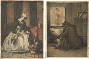 A Young Student Drawing; And The Tapestry Worker (bocher 15a; And 41) by Jean-Baptiste Andre Gautier Dagoty