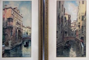 Pair Venice Canal Views by Natale Gavagnin