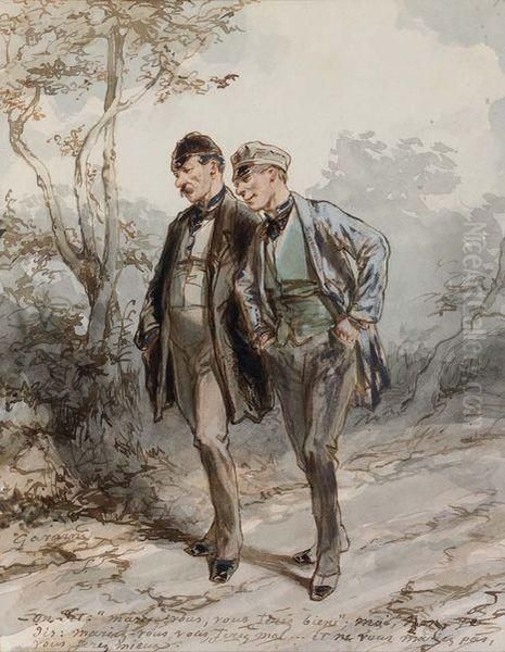 Deux Hommes Discutant En Chemin - view 1