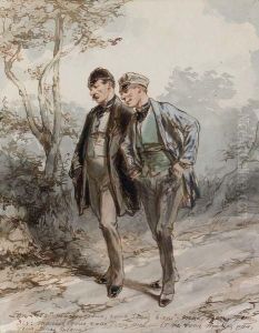 Deux Hommes Discutant En Chemin by Paul Gavarni