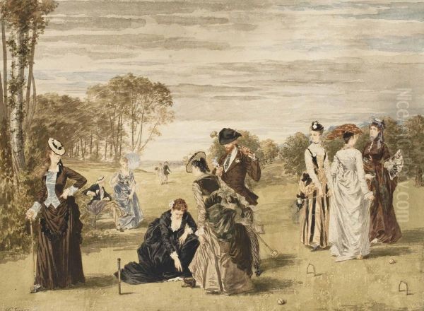 Elegants Jouant Au Croquet - view 1