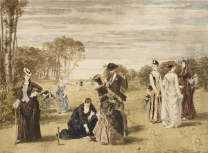 Elegants Jouant Au Croquet by Pierre Gavarni