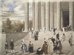 Elegants Se Promenant Devant La Madeleine A Paris by Pierre Gavarni