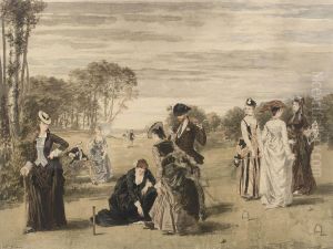 An Elegant Company Playing Croquet by Pierre Gavarni