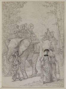 Promenade En Elephant Au Jardin Des Plantes by Pierre Gavarni