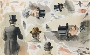 Etudes D'hommes Coiffes De Chapeaux by Pierre Gavarni