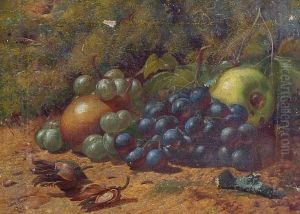 Still Life Of Fruit And Apples By A Mossy Bank by Louis Gawker