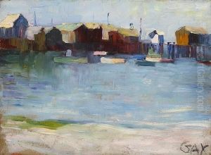 Boats In A Harbor by August Gay