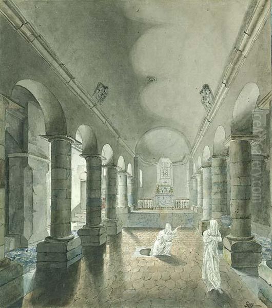Two Ghosts Appearing From A Tomb In The Crypt Of A Romanesquechurch - view 1