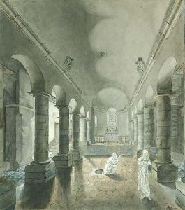 Two Ghosts Appearing From A Tomb In The Crypt Of A Romanesquechurch Two Ghosts Appearing From A Tomb In The Crypt Of A Romanesquechurch