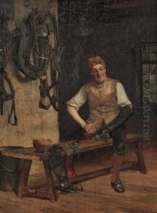 Groom Polishing Riding Boots by Walter Gay
