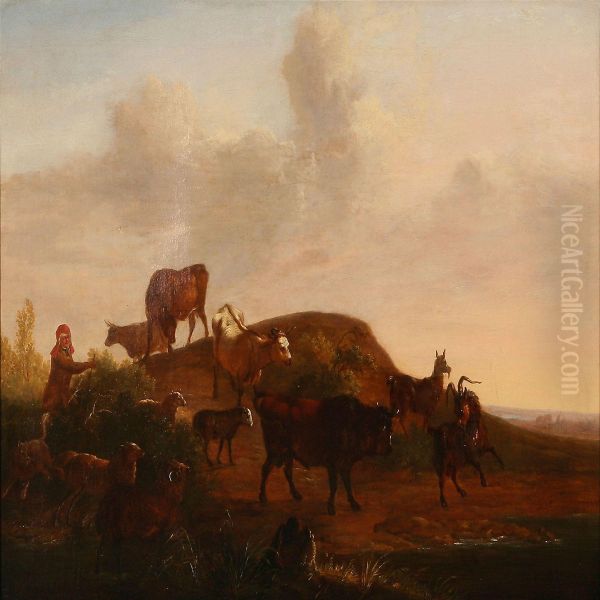 Shepherd With Cattle - view 1