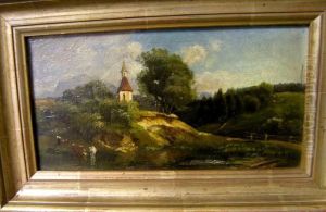 Kuhe Am Teich Vor Gebirgskapelle by Ludwig Gebhardt