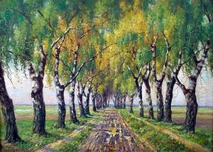 Blick In Spatsommerliche Birkenallee by Ludwig Gebhardt