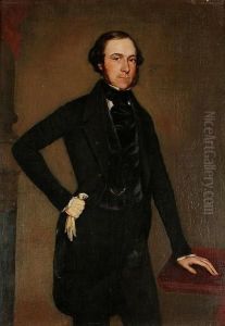Portrait Of A Gentleman, Standing, With His Left Hand Resting On A Table by David Gee