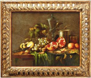 Stilleven Met Granaatappels En Garnalen