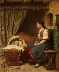 Mutter Mit Saugling Vor Dem Alkoven by Julius Geertz