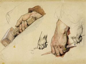 Several Hand Studies On One Sheet by Carl Gehrts