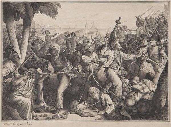 Battle Scene Showing Napoleon's Troops Fighting Ottoman Forces - view 1