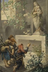 Drei Zwerge Vor Einem Madonnenbild by Carl Joseph Geiger