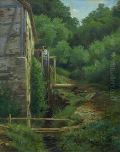 Fruhlingslandschaft Mit Wassermuhle Am Bach by Fanny Edle Geiger-Weishaupt