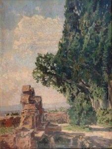 Idyllic Summerday. Scene Of The Palacegardens With Fountain. Signed Bottom Right: F.v. Geiger by Fanny Edle Geiger-Weishaupt