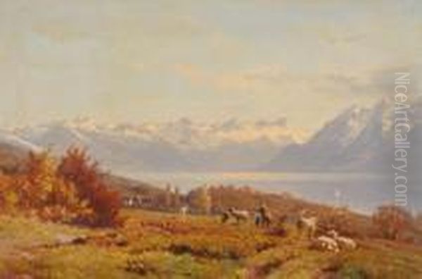 Blick Von Einer Anhohe Auf Den Genfersee Und Das Mont Blanc Massiv - view 1