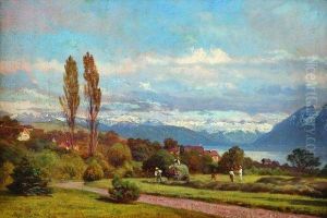 Au Bord Du Leman,paysage Anime by Johann Joseph Geisser