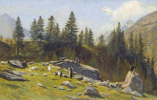 Sommerliche Alppartie Mit Hirten, Schafen Und Ziegen - view 1