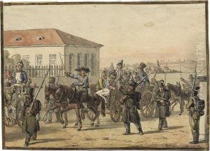 Wanderzug Mit Offizieren, Begleitet Von Soldaten by Christian Gottlieb Geissler