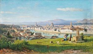 Shepherds By A Well Above The Arno, Florence by Lorenzo Gelati