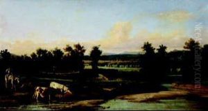 Paesaggio Con Fiume E Mucche by Lorenzo Gelati