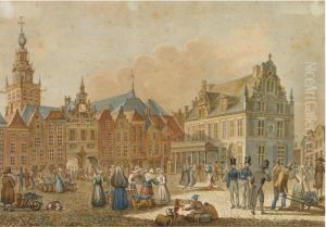 A Market Scene In Nijmegen, The Waag And The Vleeschhuis Beyond by G. J. Gelderman