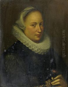 Portrait Of A Young Woman With Flowers In Her Hand by Gortzius Geldorp