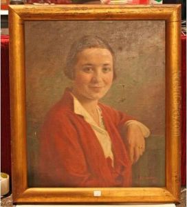 Portrait De Jeune Fille Huile Sur Toile Signee En Bas A Droite by Edouard Gelhay