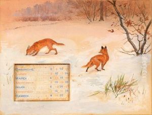 Renards Dans La Neige by Gaston Gelibert
