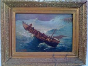 Pecheurs Par Gros Temps A Capbreton by Gaston Gelibert