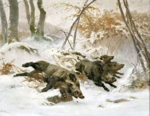 L'hallali Du Sanglier by Gaston Gelibert