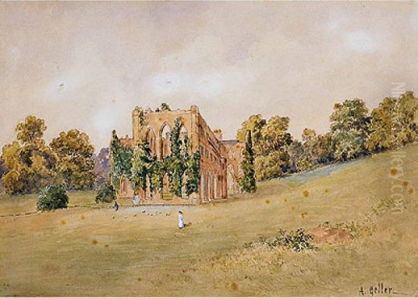 "dama Paseando En El Campo Con Edificio En Ruinas" - view 1