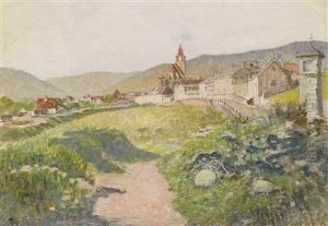 Aview Of Weisenkirchen In The Wachau Valley by Johann Nepomuk Geller