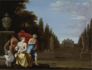 Three Figures By A Fountain, A Princely Residence And Park Beyond by Toussaint Gelton