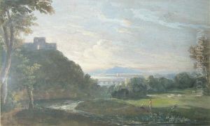 An Open Landscape,fishermen In The Foreground