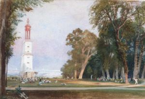 The Lantern Of Diogenes, Parc De St Cloud, With A View Of Paris Beyond by John Gendall