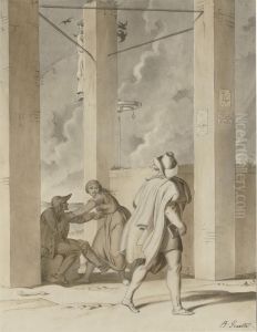 A Man Looking At An Amorous Couple Below The Rabenstein Gibbet,germany by Bonaventura Genelli